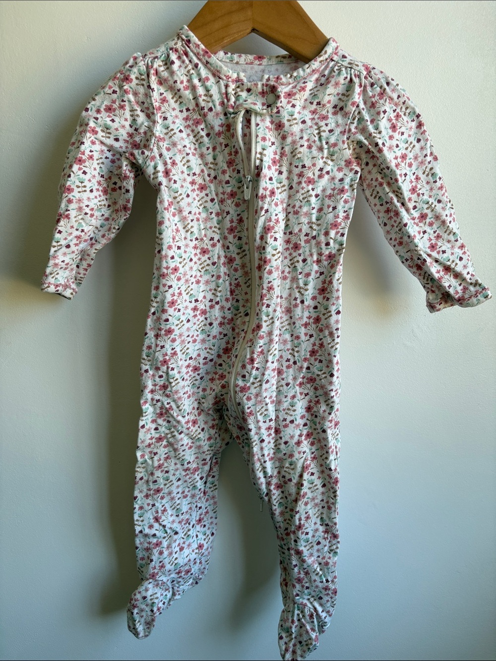 Floral Zip-Front Baby Footed One-Piece - Pink